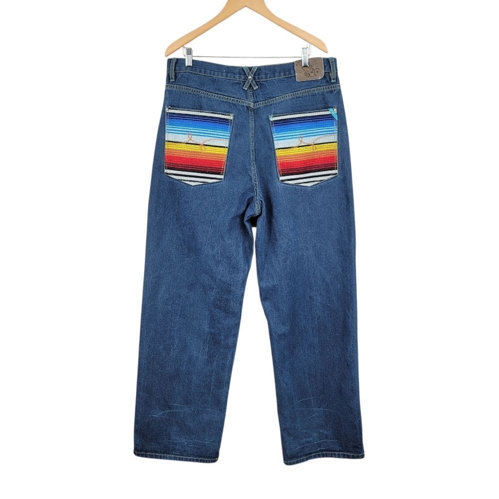 LRG Colorful Embroidered Wide Leg Baggy Denim Jeans